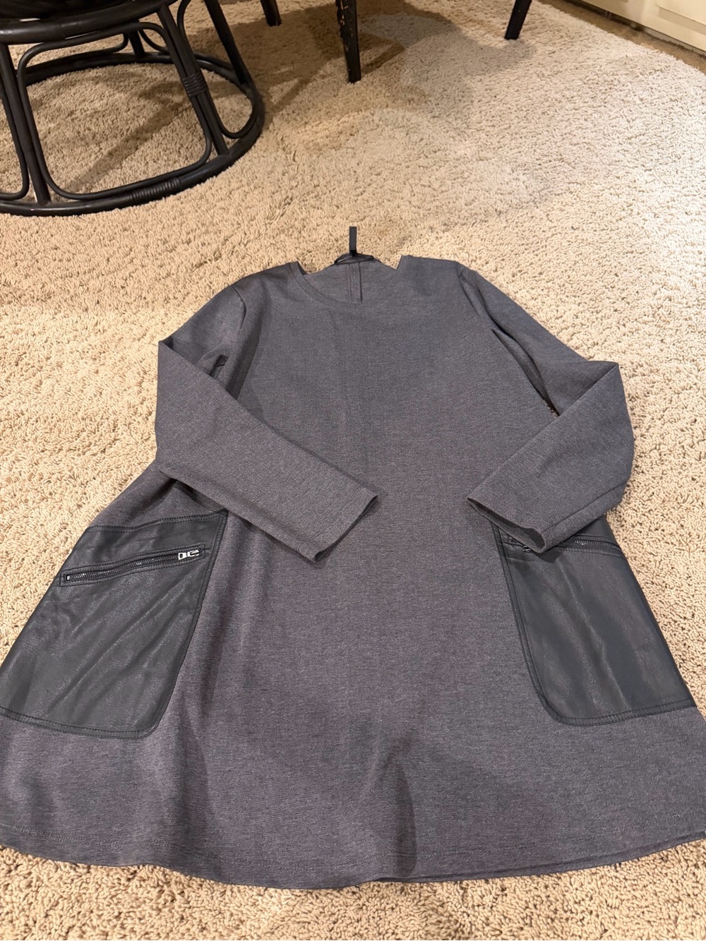 Grey long sleeve dress with leather pockets
